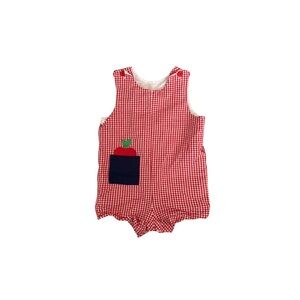 Adorable Red Checkered Kids Romper with Apple Design